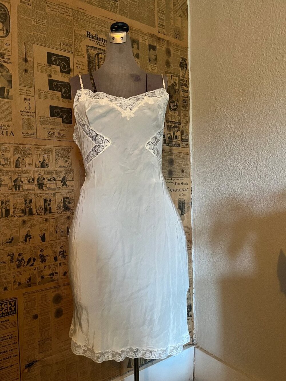Vintage 100% Pure Silk Slip Lace Trim Bias Cut